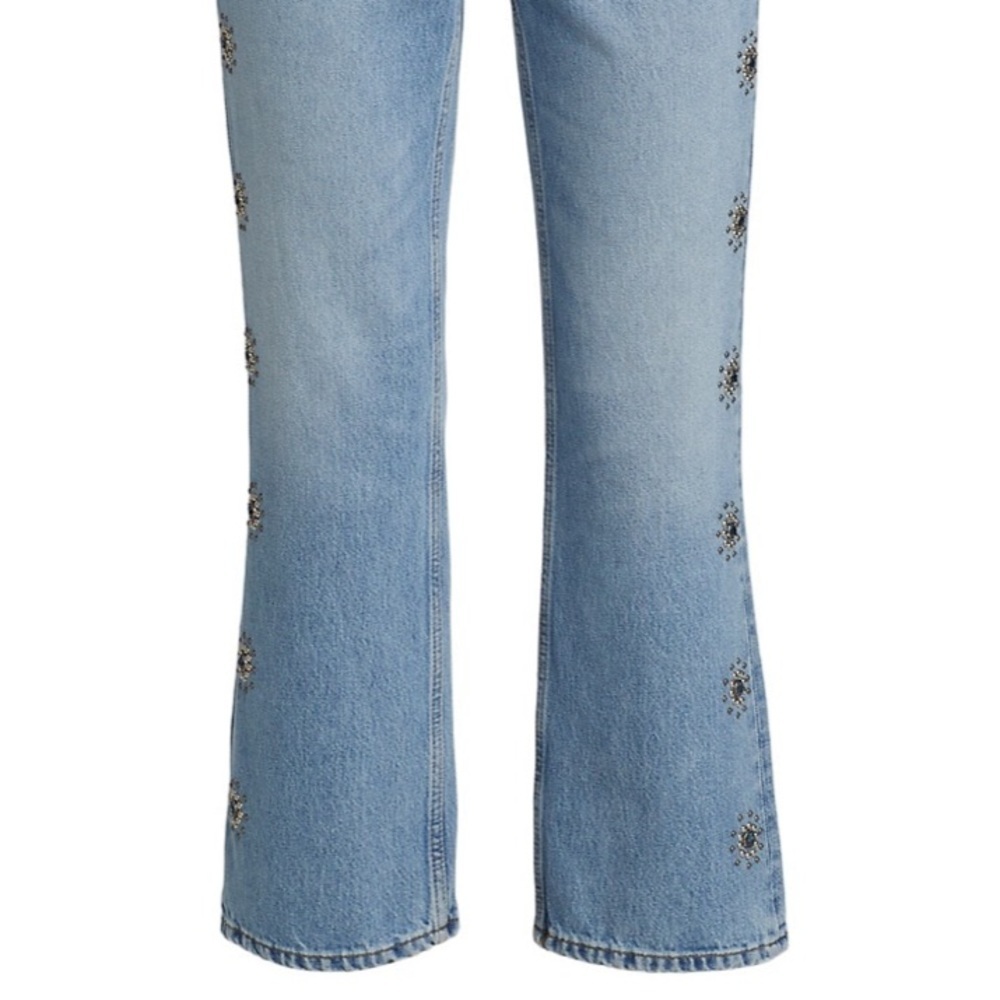 Redone Denim '70s Loose Flare Leg Jeans Indigo Stud - Picture 5 of 15